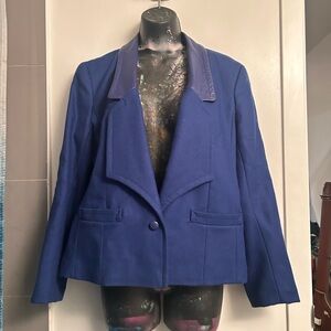 Vintage Wool + Leather Blue Blazer